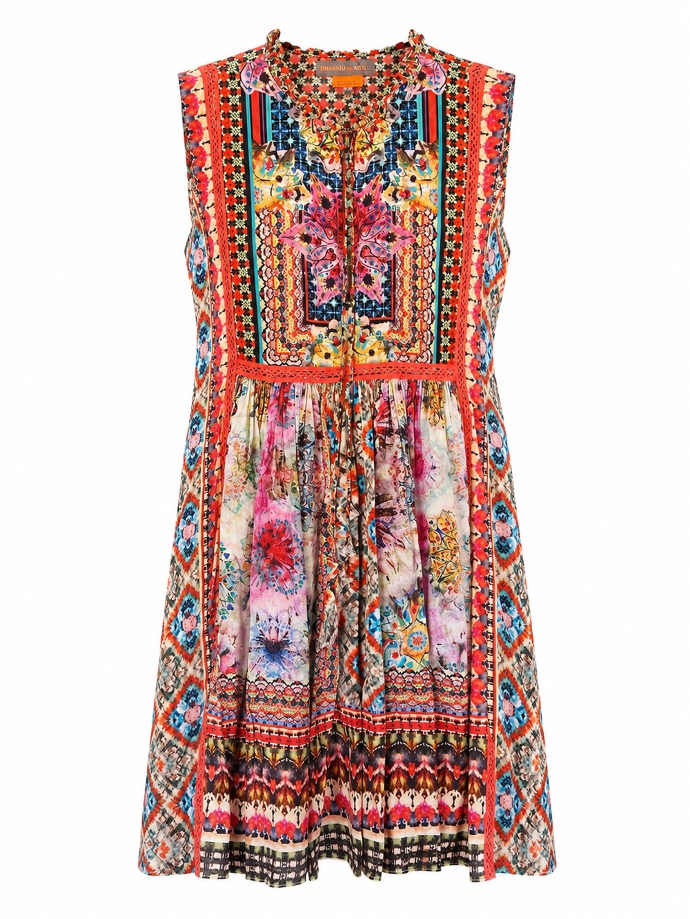 Bhanuni by Jyoti Boho Embellished Sleeveless Tunic Dress Colorful Print Medium